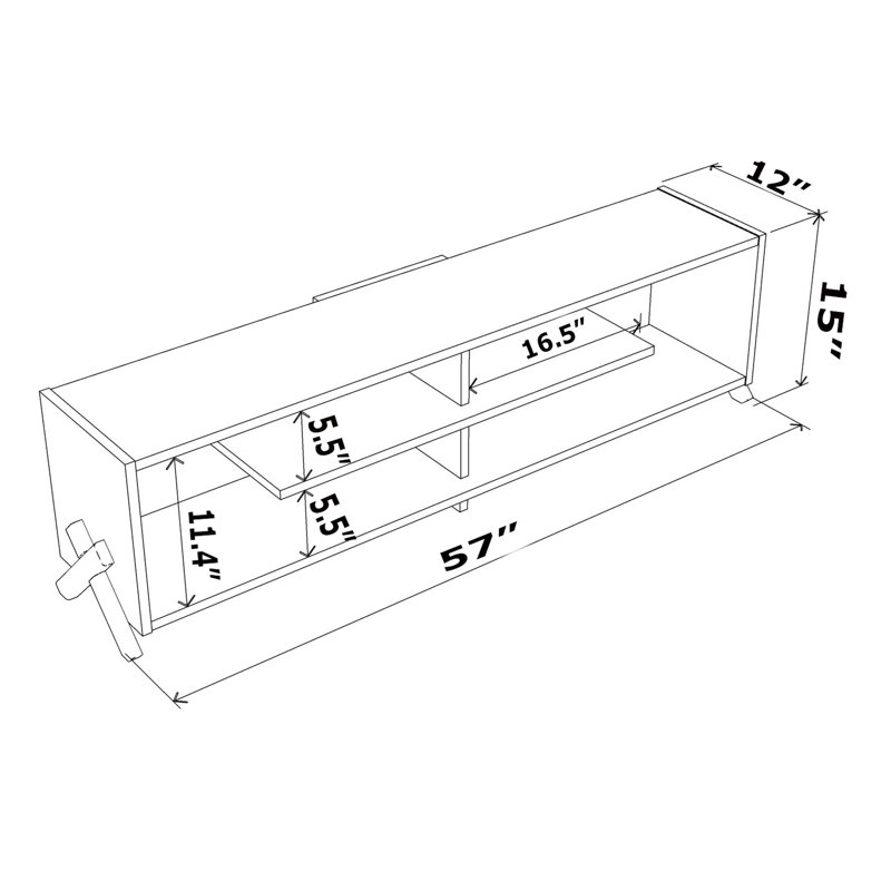 57 Inch Low Tv Stand, Mid Century Modern Open Storage, 4 Shelves, Entertainment Centre With Walnut Legs Modern, Shelves Wood In