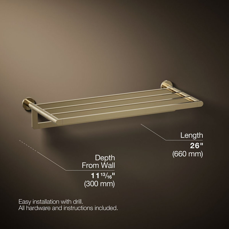 Hotelier Wall Mounted Towel Rack, French Gold