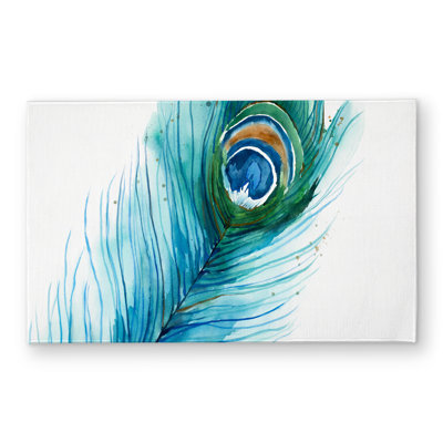 Long Peacock Feather Door Mat - Bird Illustrative Home Decor