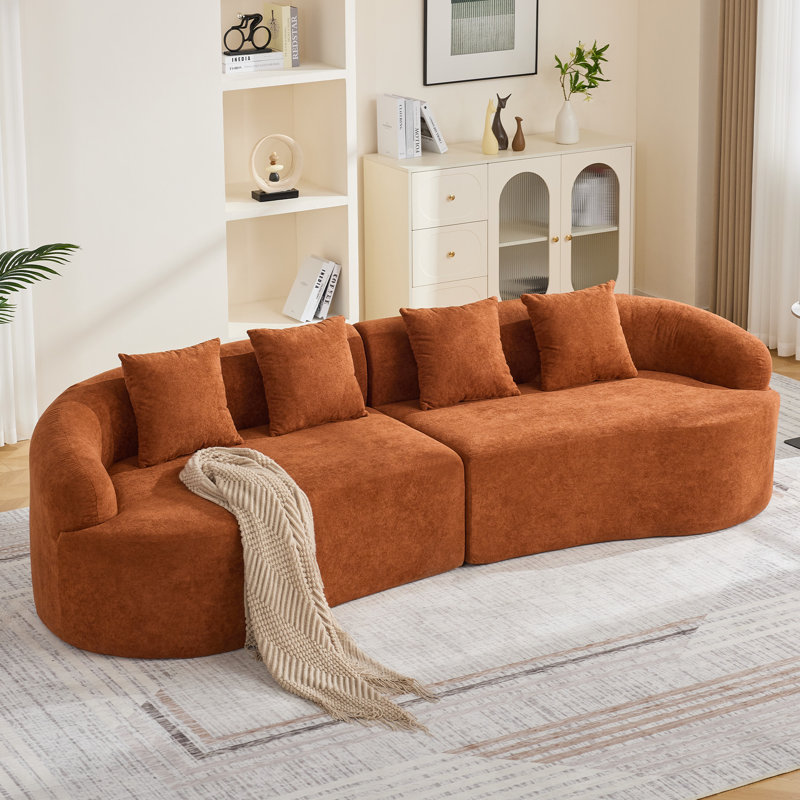 Canapé incurvé Boneless en chenille - sans assemblage, Orange, 4