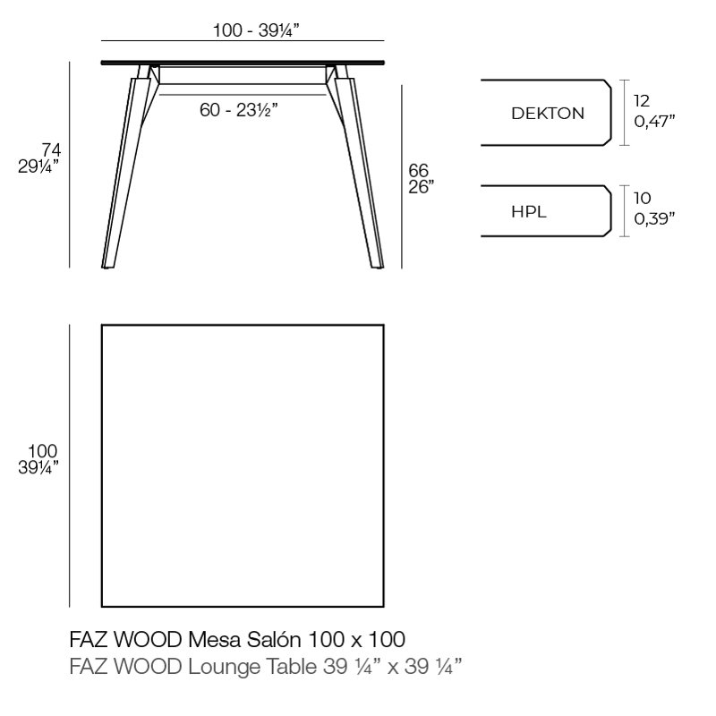 Plateau de table en bois Faz, Chêne, L 39,25 po x L 39,25 po, Noir