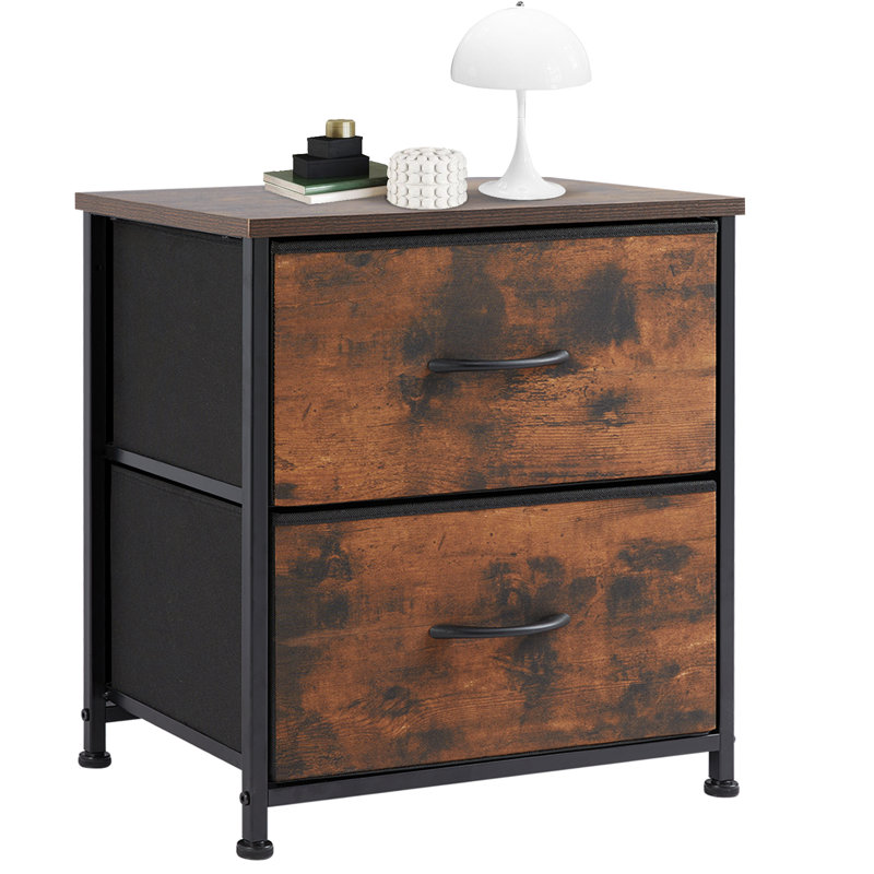 20" Height 2 Drawers Nightstand Bedside End Table with Metal Frame, Brown