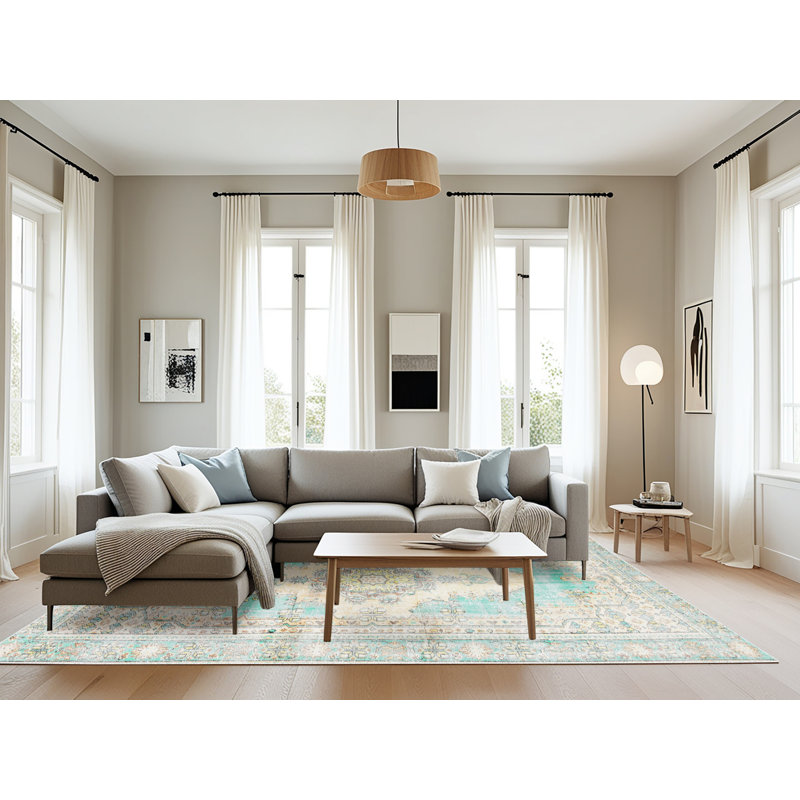 Tapis traditionnel beige/bleu area Colgate, Rond 5 pi