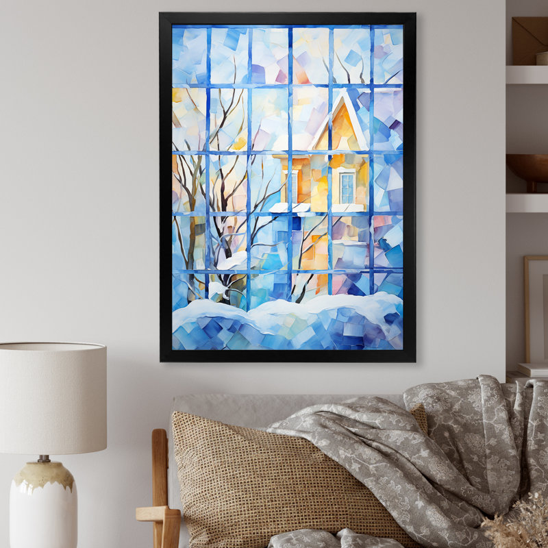 Frosty Winter Windows - Winter Landscape, art mural, Cadre simple noir, H 20 po x l 12 po x P 1 po