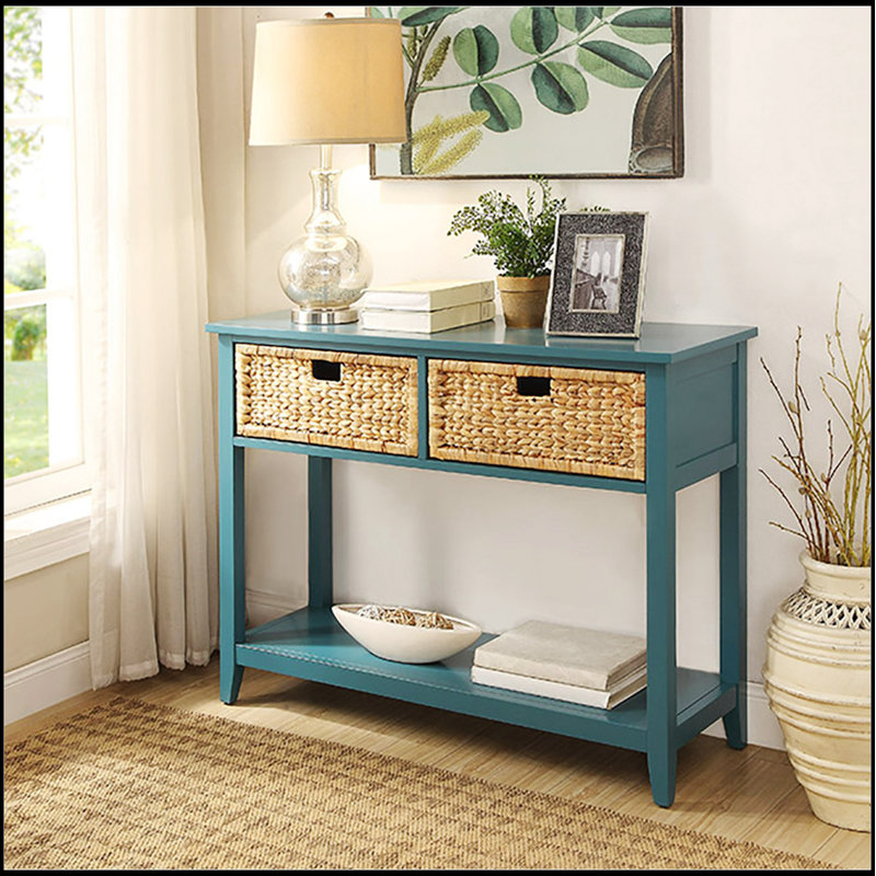Teal Console Table with Bottom Shelf