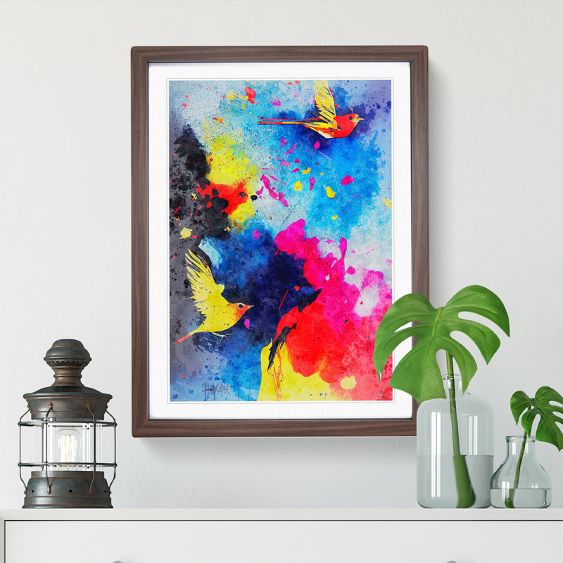 Bird Splash No.3 - Single Picture Frame Painting, 34cm H x 25cm W x 2cm D, Walnut