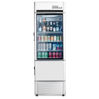 Premium Levella 25.79'' W Freestanding 336 Cans (12 oz.) 12.5 Cubic Feet Beverage Cooler with Glass Door