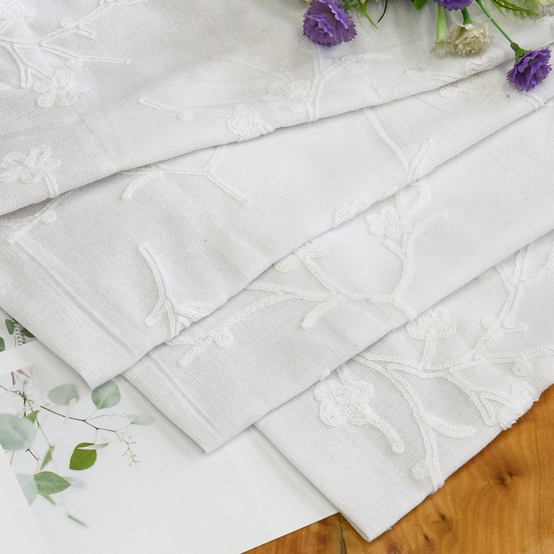 Cantonnière en lin à broderie en chaîne, Blanc