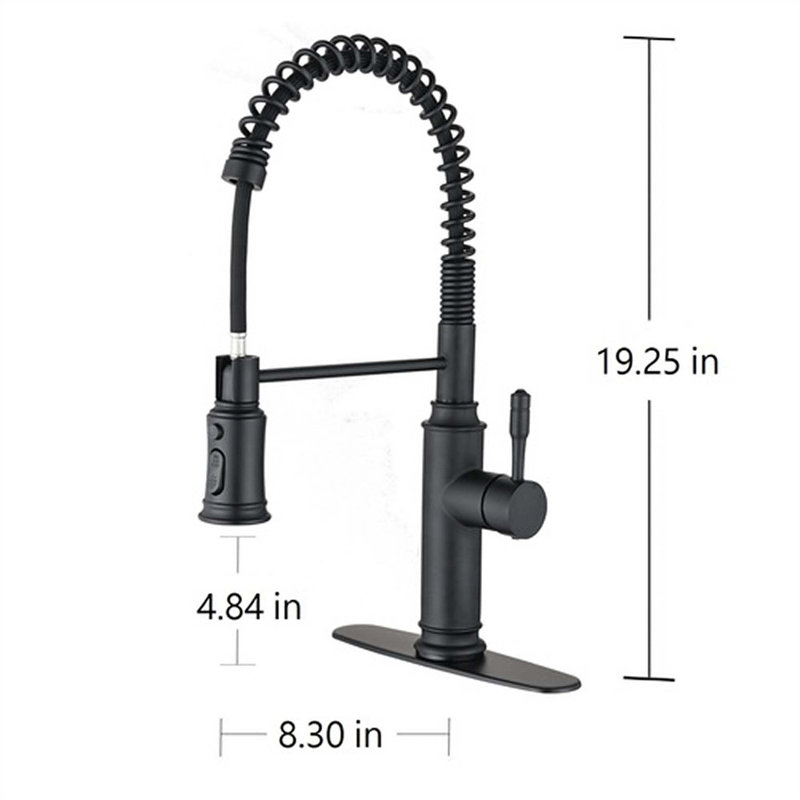 Robinet de cuisine rétractable à poignée simple avec accessoires, Noir mat