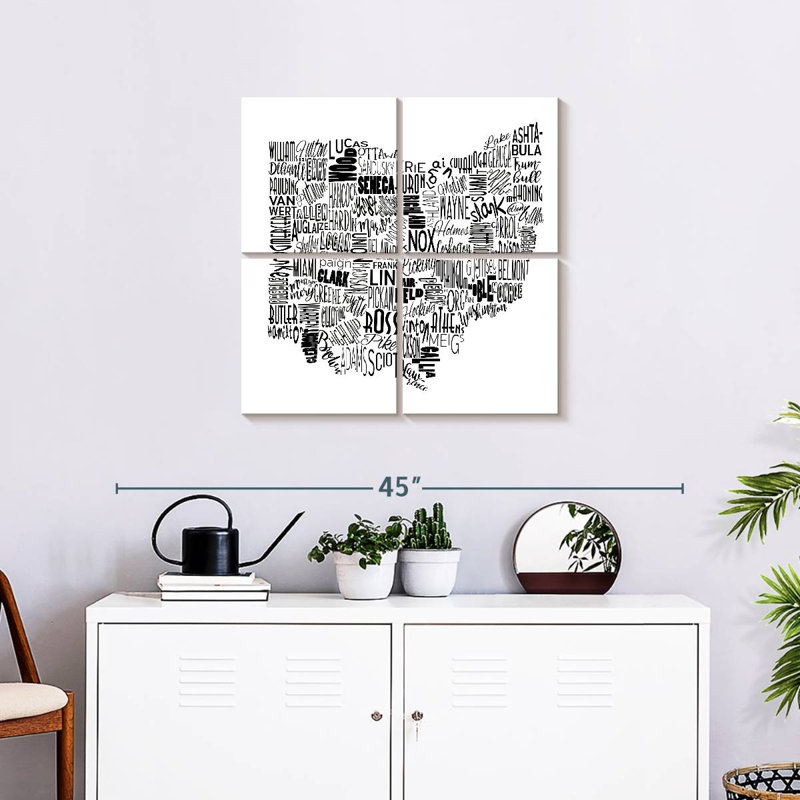 Aliaz Ohio Map Typography, 26" H x 26" W