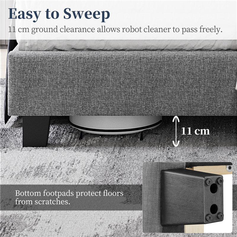 Upholstered Bed Frame with Channel Tufted Headboard, Light Grey, Double (4'6)