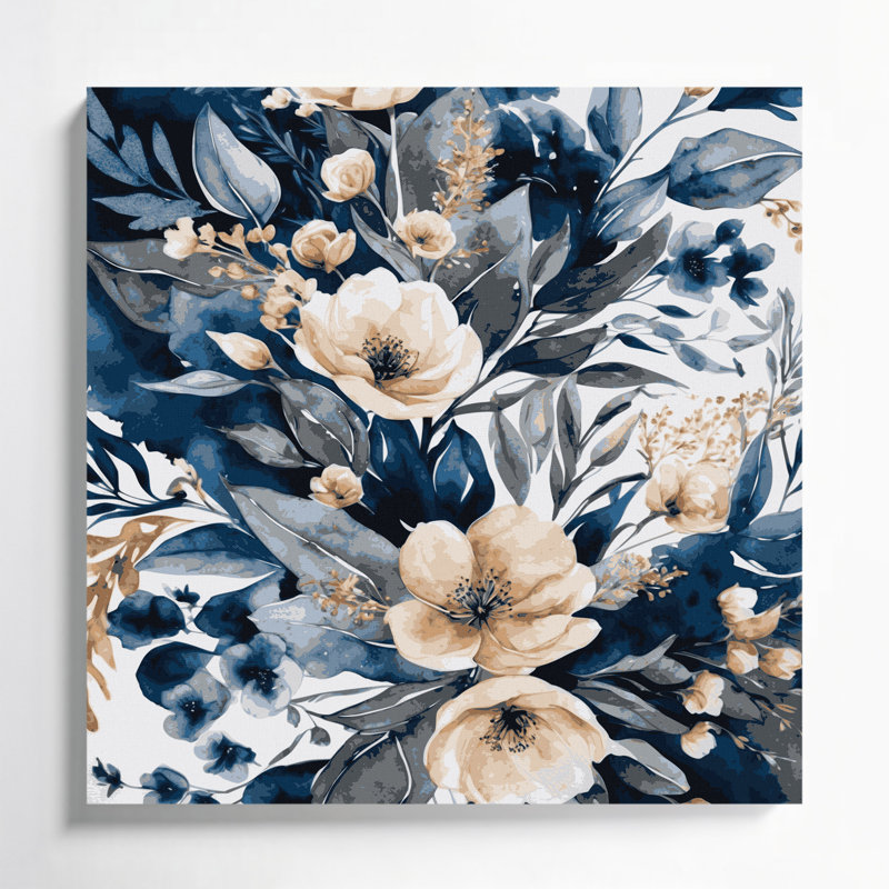 Aquarelle, art floral sur toile beige 75, H 12 po x l 12 po