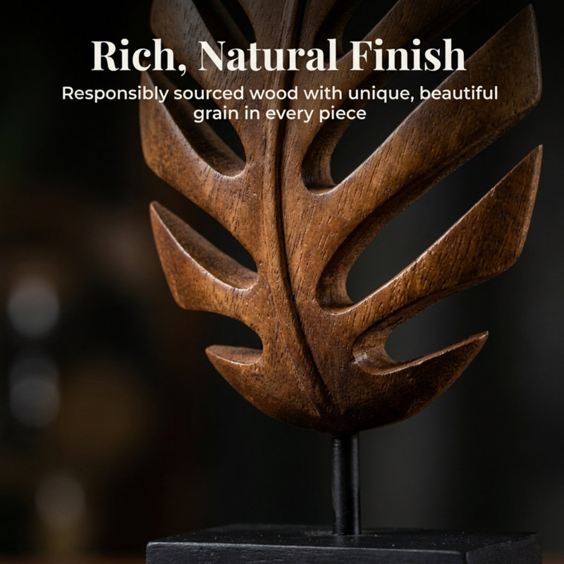 Feuille de bois d'acacia massif Decor by Decor Heirloom - Sculpture naturelle fabriquée à la main, cadeau de Noël et de fête des mères
