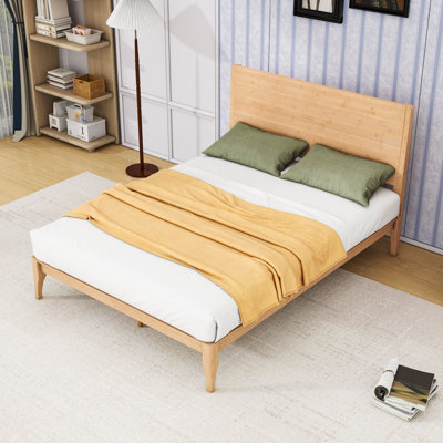 Wood Platform Bed with Headboard and Center Legs