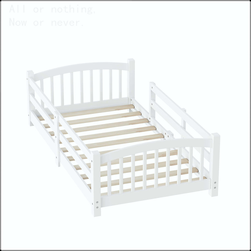 Full Size Montessori Floor Bed with Safety Guardrails, White, Twin