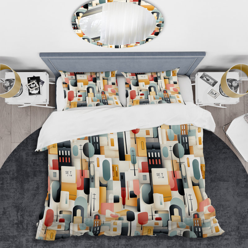 Urban Serenity I - Geometric Duvet Cover Set, Twin Duvet Cover + 1 Standard Sham