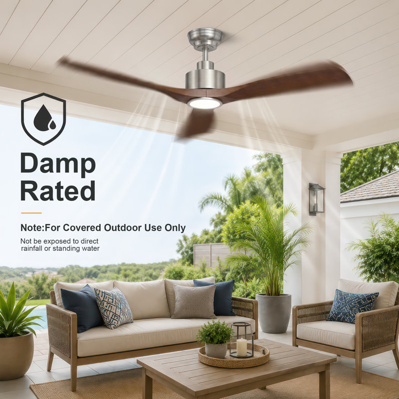 52" Outdoor Ceiling Fan with Light for Patio Garage Porch Indoor, Weather-Proof Blades & High-Airflow, Quiet DC Motor 3CCT Dimmable LED Ceiling Fan Remote