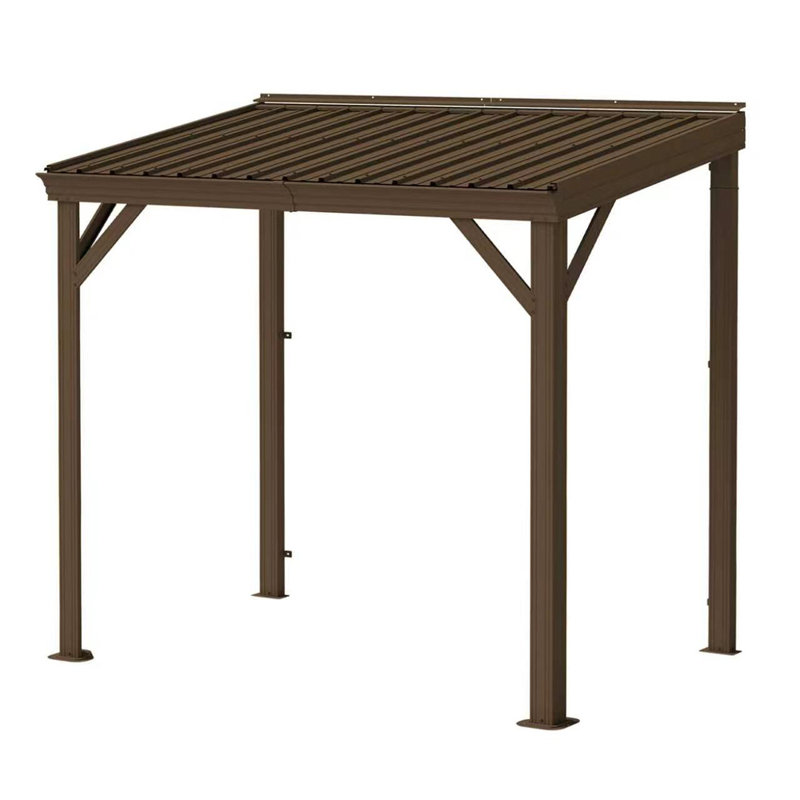 Pergola en métal avec système de drainage intégré, toit en acier galvanisé, 8 pi x 5 pi, Brun