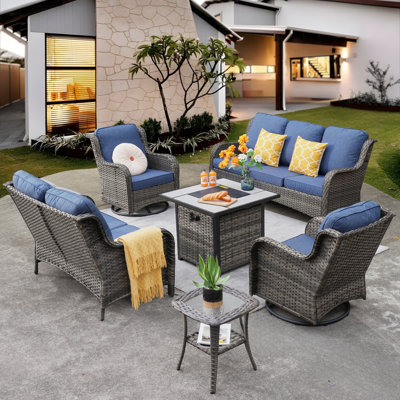 Klodjana Premium All-Weather Wicker 7 - Person Patio Conversation Set with Cushions