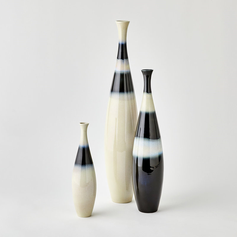 Bouteille décorative en porcelaine faite à la main H 13 po x P 3,5 po, H 19,5 po x l 3,5 po x P 3,5 po, Noir / blanc