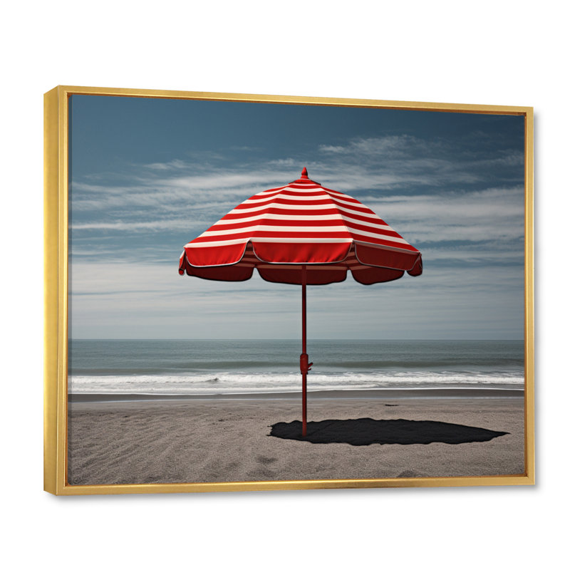 Parasol rouge Coastal Beach - imprimé, Cadre flottant doré, H 12 po x l 20 po x P 1 po