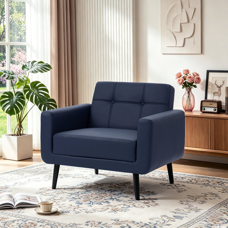 Fauteuil d'appoint rembourré surdimensionné de 38 po de large au design moderne en similicuir, Bleu