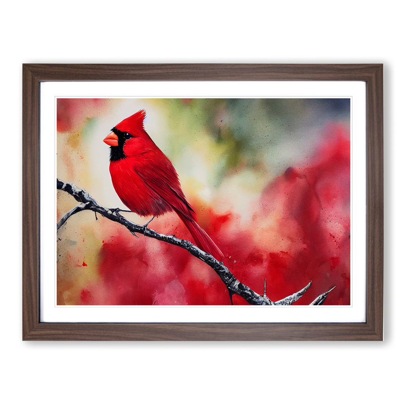 Cardinal Bird Vol.15 - Single Picture Frame Print, 25cm H x 34cm W x 2cm D, Walnut Framed