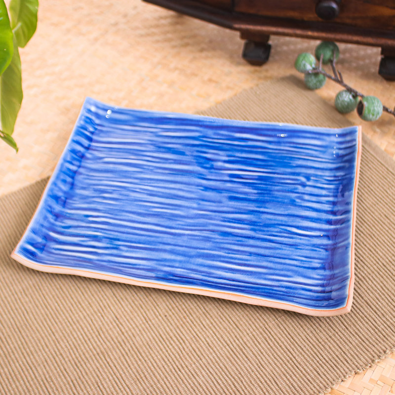Handmade Tree Stump In Blue Celadon Ceramic Platter
