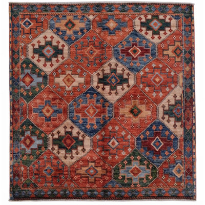 High-Quality Hand-Knotted Red And Navy Area Rug