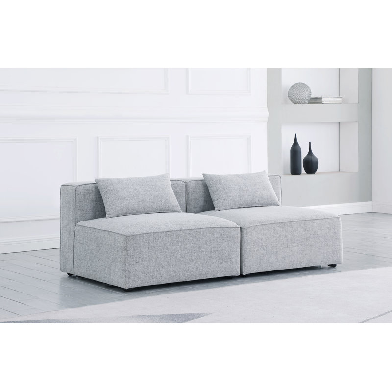 Causeuse Cube, Tissu gris texturé en lin
