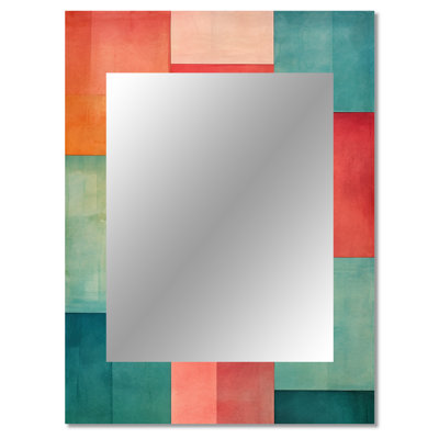Coral Cubes Melody Shapes II - Abstract Shapes Mirror, Modern Unique Wall Mirror, Printed Metal Art