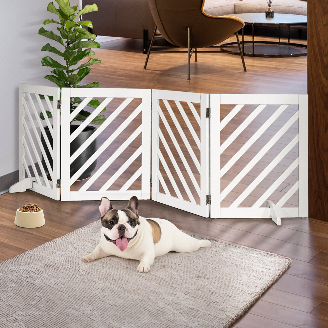 Darius 4-Panel Acacia Wood Rectangle Free Standing Pet Gate 24 Inch Height and 81 Inch Wide Tucker Murphy Pet™ 