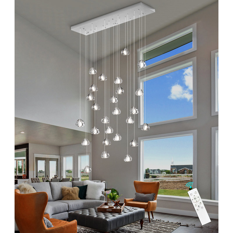 26-lights Rectangular Crystal Chandeliers Led Dimmable Light, Brushed Nickel