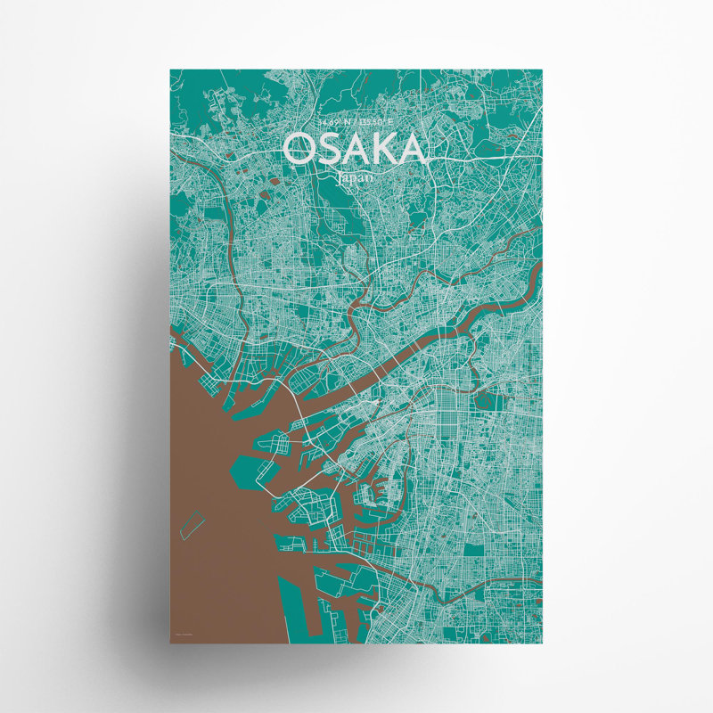 Osaka City Map In Nature - No Frame Print, 17cm H x 11cm W x 0.05cm D
