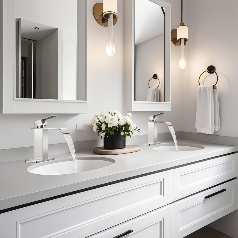 Single Hole Faucet Single-handle Bathroom Faucet with Drain Assembly, Brushed Nickel
