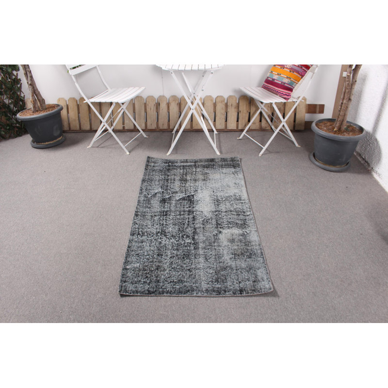 Tapis turc rétro en laine noué à la main gris vieilli idéal pour rehausser la décoration intérieure
