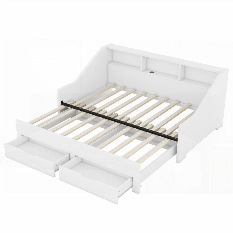 Très grand cadre de lit de jour sans sommier, robuste Conception de charge durable, Blanc