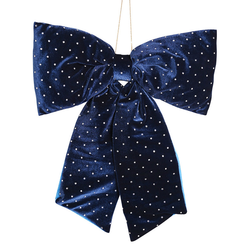 Set of 4 Regal Tidings Velvet Bows With Crystals Navy