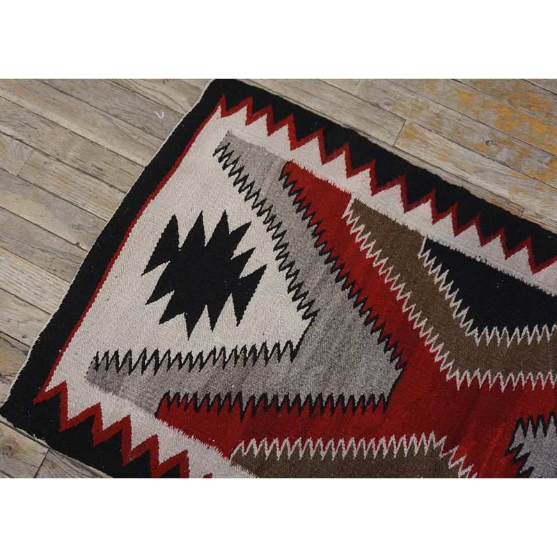 Bold Geometric Antique Native American Navajo Flat Woven Rug