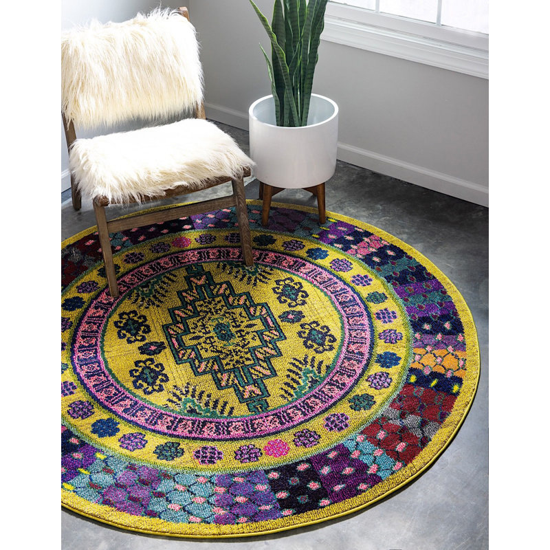 Orange/jaune Tapis décoratif, Rond 6 pi
