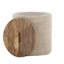 Wood Storage Ottoman In Beige Handwoven Wool And Mango Wood
