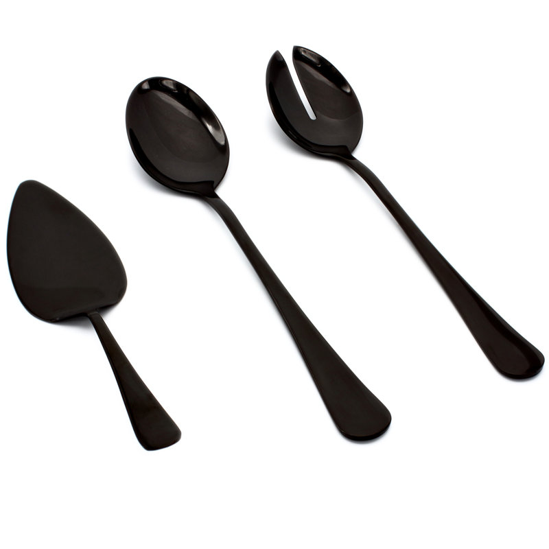 Ensemble de service à salade réfléchissant 3 pièces Louli en acier inoxydable, Noir