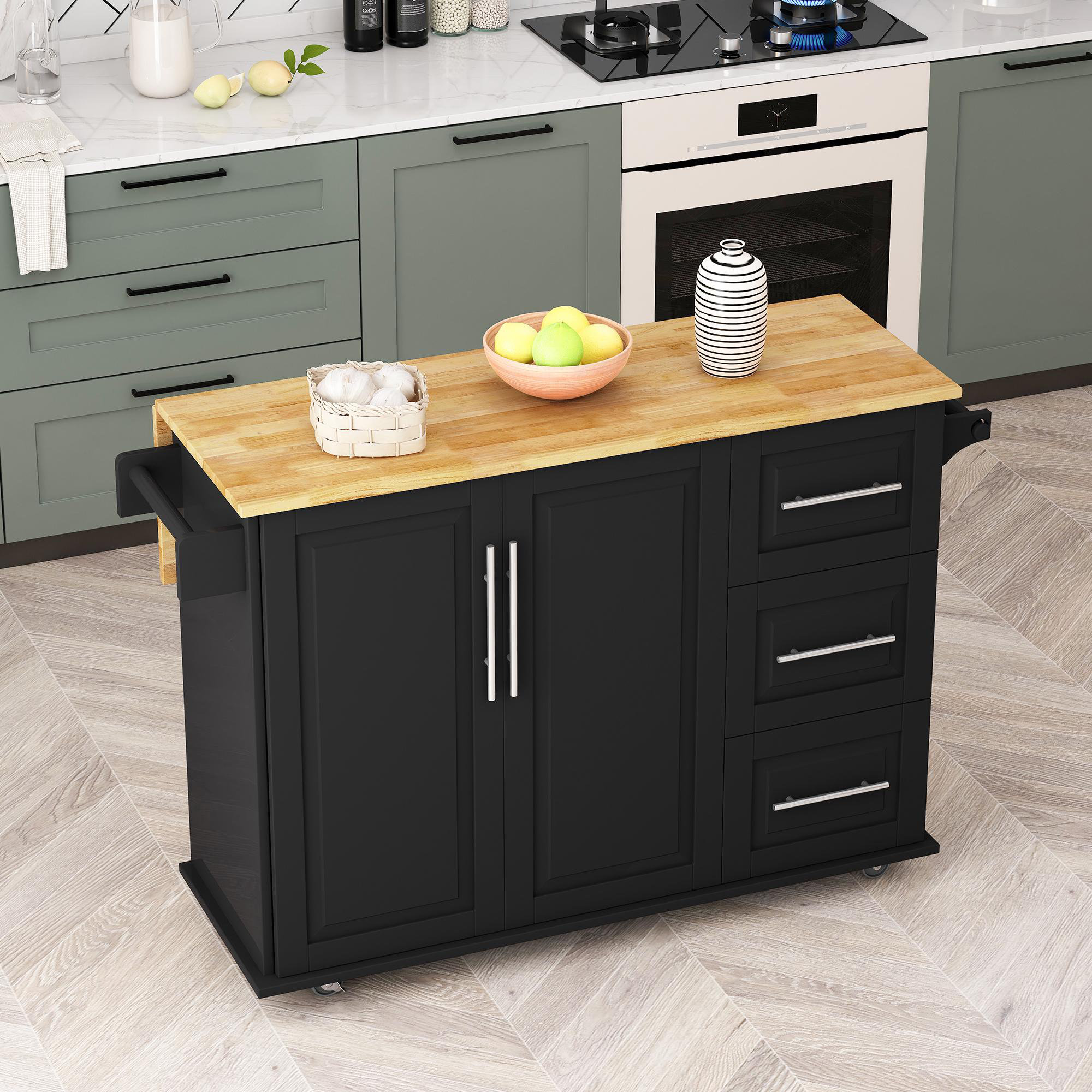 Kitchen Cart with Drop-Leaf Countertop, Kitchen Island with 1 Drawer 2 Door Latitude Run