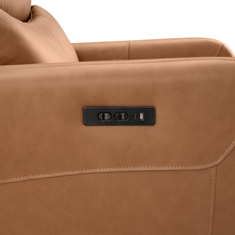 Genuine Leather Swivel Power Recliner, Aline Butternut