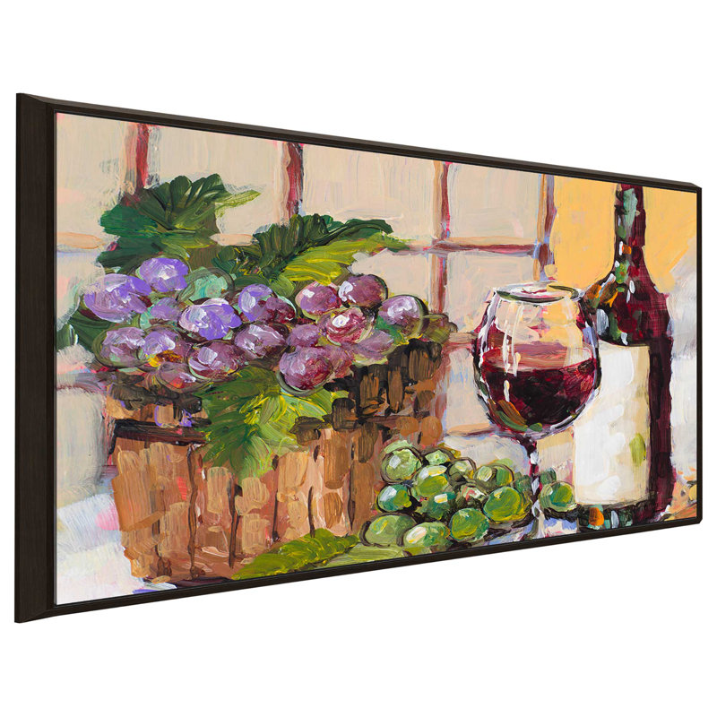 «Classic Wine Still Life», reproduction de peinture à l'huile, H 21,5 po x l 33,5 po x P 2 po, Cadre flottant espresso