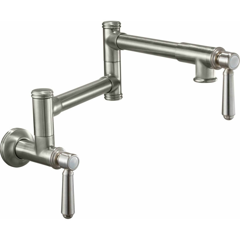 Davoli Pot Filler - Dual Handle Wall Mount - Traditional, Satin Nickel, Lever Handle