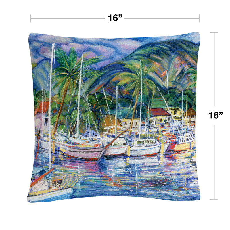 Lahaina Marina Multicolor Polyester Square Throw Pillow