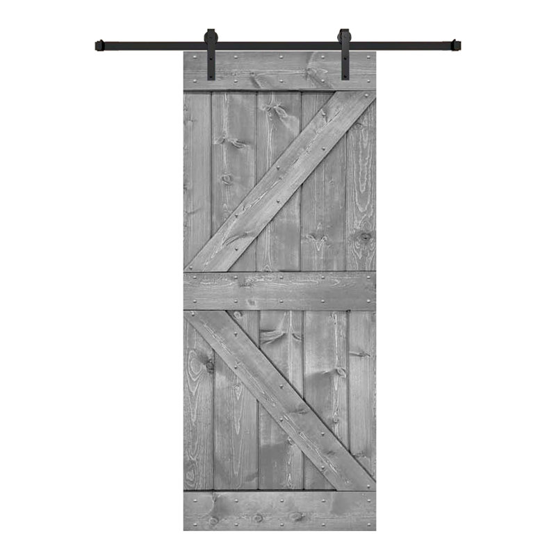 Porte de grange en bois massif DIY 3 en 1 pour chambres, espaces de rangement, placards, 38 po x 84 po, Gris