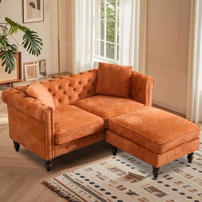 62" Upholstered Chesterfield Sofa With Ottoman