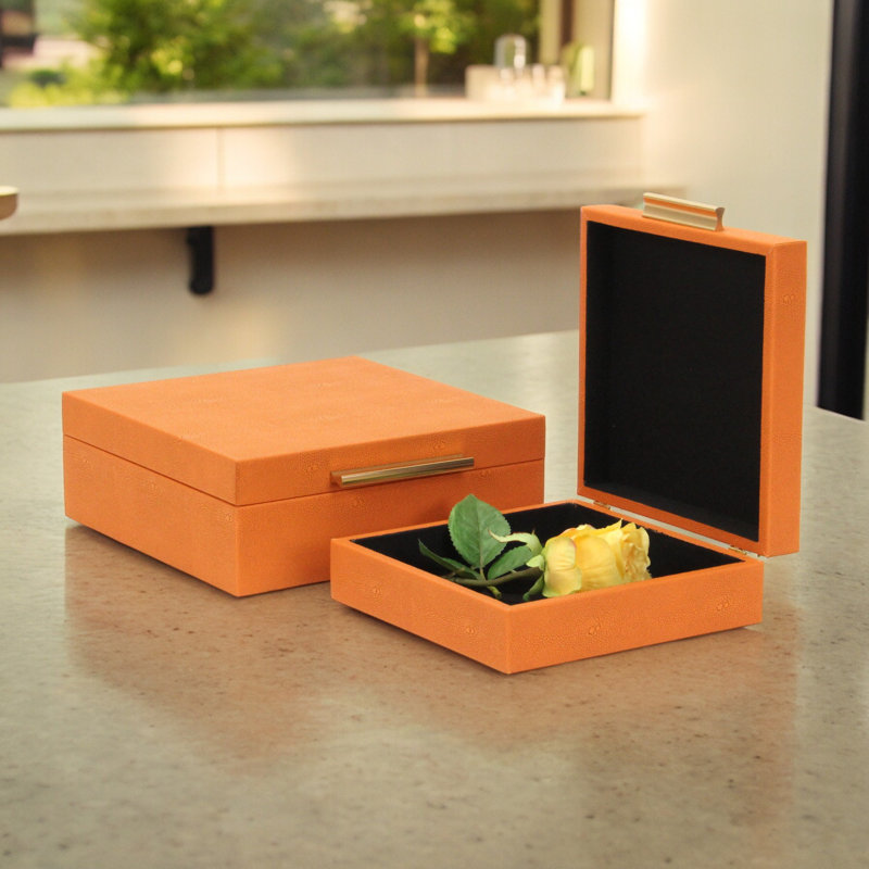 Rebeka 2 Piece Faux Leather Decorative Box Set, Orange